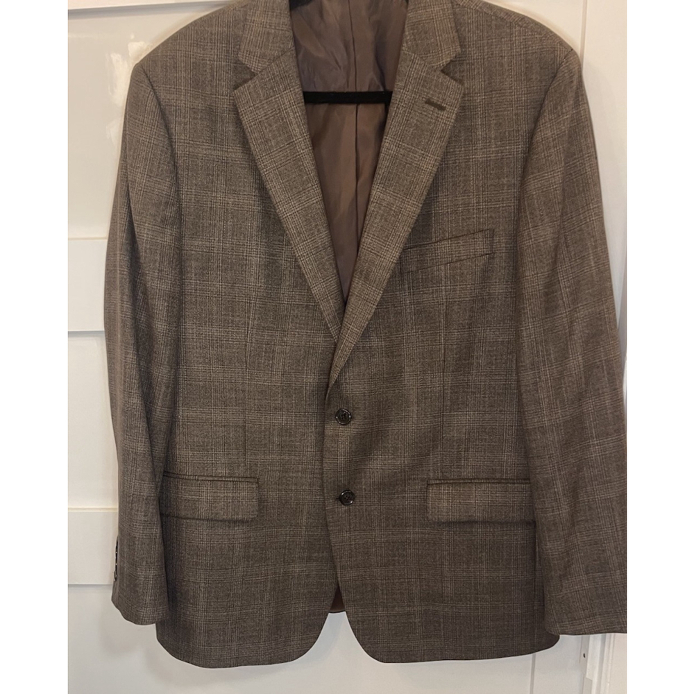 Lauren Ralph Lauren Wool 2 Button Blazer 44L Brown Plaid Sport Coat